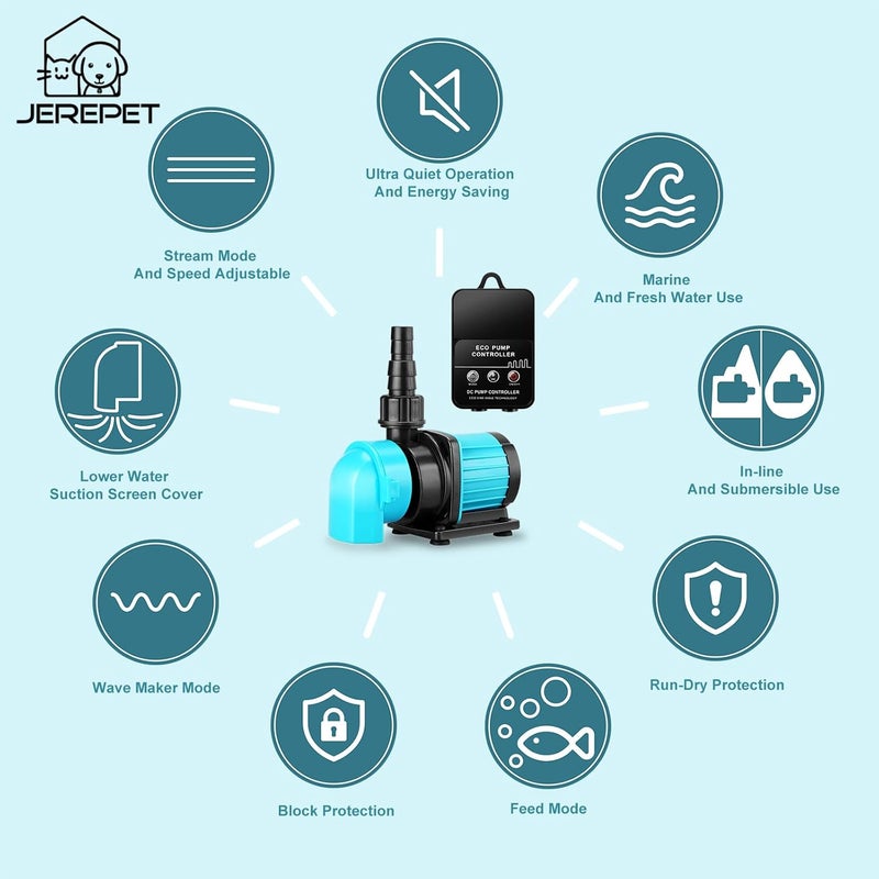 JEREPET 320GPH Mini Aquarium DC Water Pump with Controller, DC24V 12W Submersible Return Pump for Fish Tank,for 20g to 50g nano desktop Aquariums,Fountains,Sump,Hydroponic - Image 3